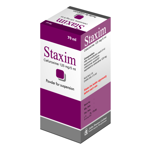 Pack Image: Staxim 125 mg Suspension (70 ml bottle)