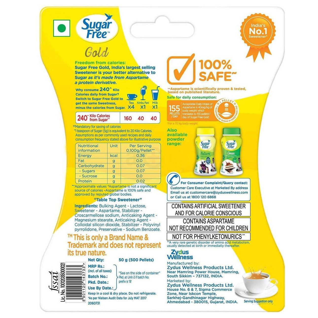 Pack Image: Sugar Free Gold 100 mg Tablet (1 x 500)