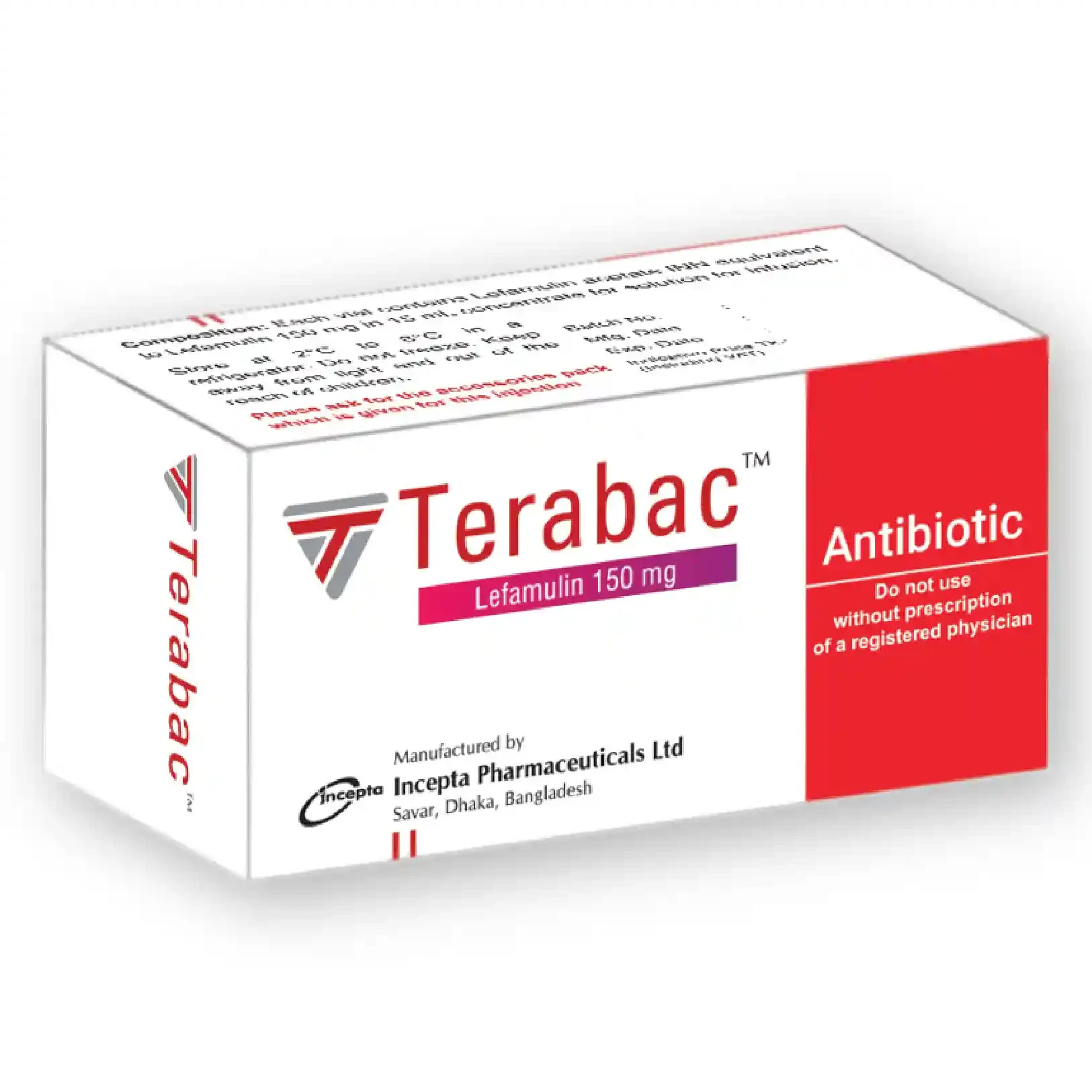 Pack Image: Terabac 150 mg Injection (150 mg vial)