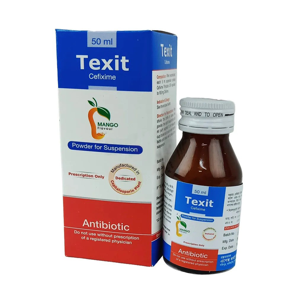 Pack Image: Texit 100 mg Suspension (50 ml bottle)