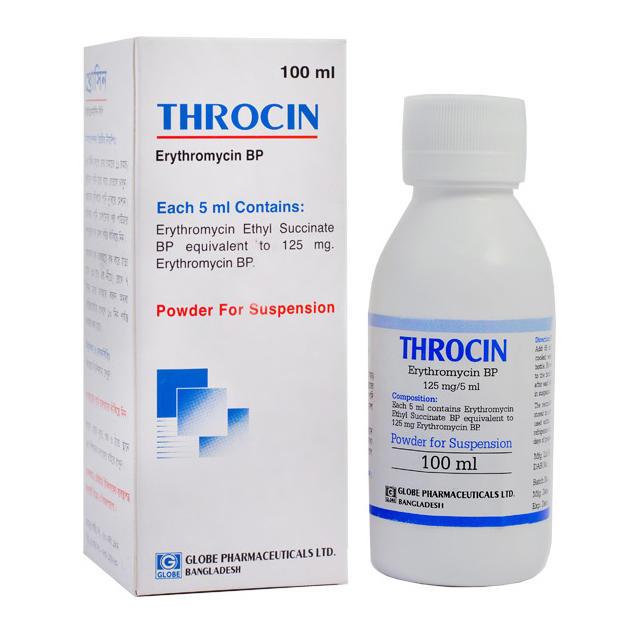 Pack Image: Throcin 125 mg Suspension (100 ml bottle)