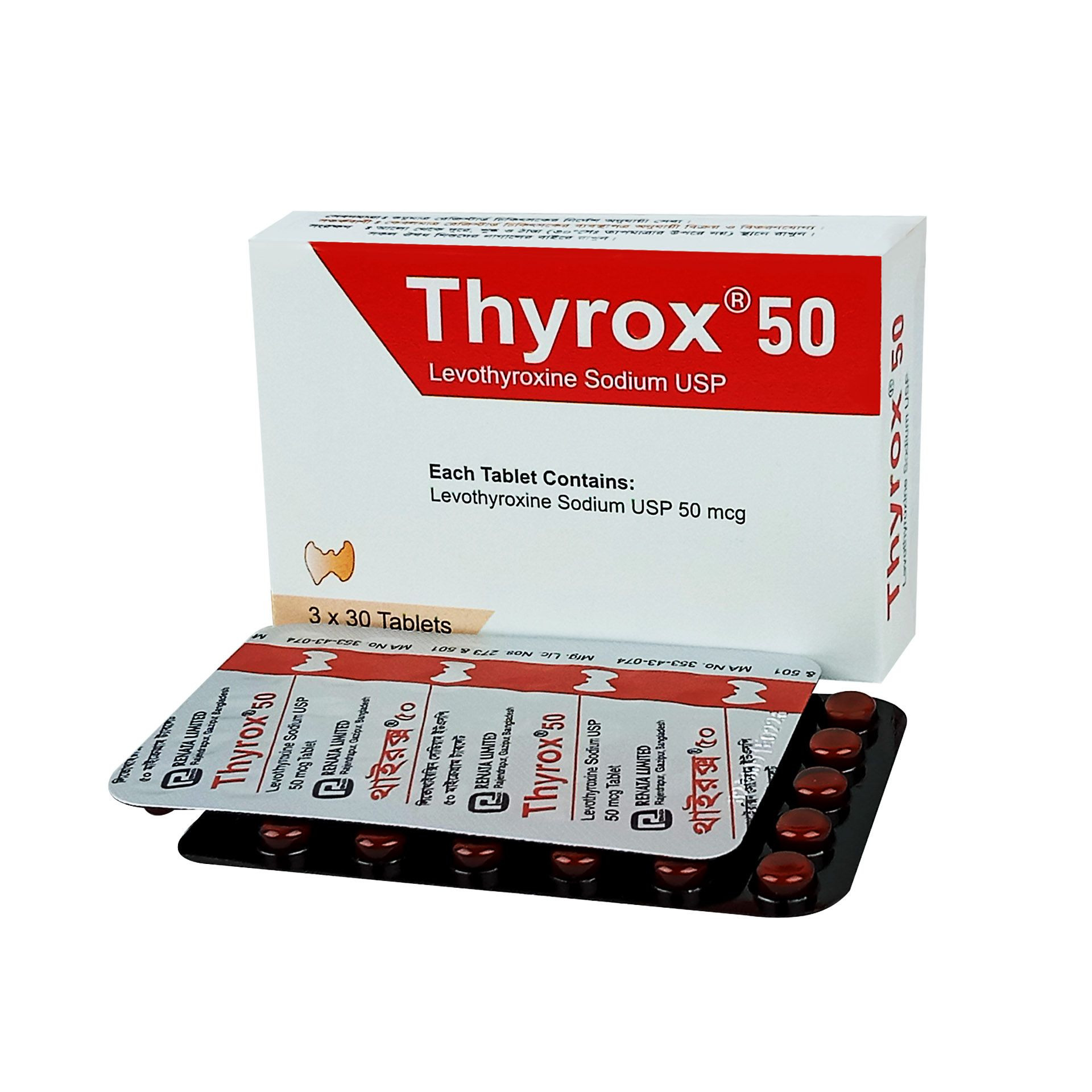 Pack Image: Thyrox 50 mcg Tablet (3 x 30)
