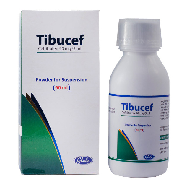 Pack Image: Tibucef 90 mg Suspension (60 ml bottle)