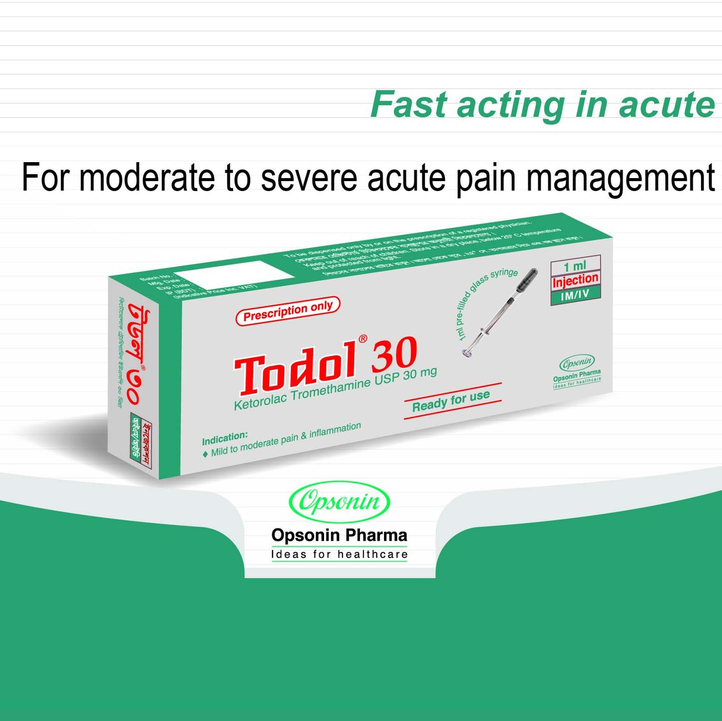 Pack Image: Todol 30 mg Injection (1 ml pre-filled syringe)