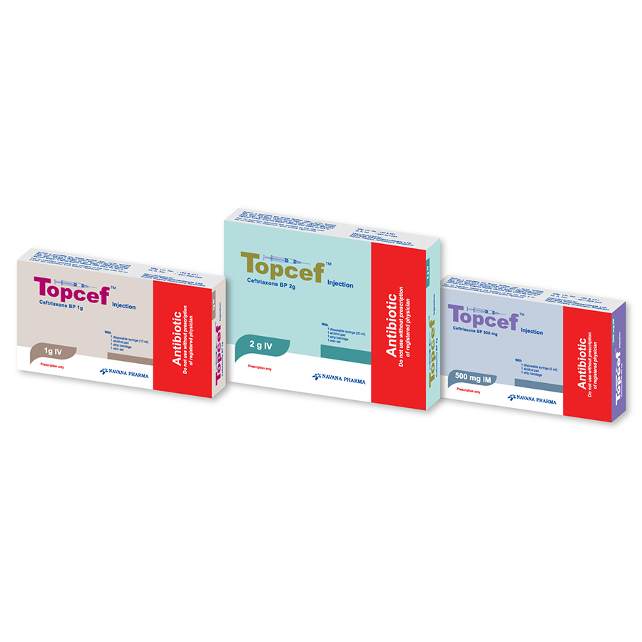 Pack Image: Topcef 500 mg Injection (500 mg vial)