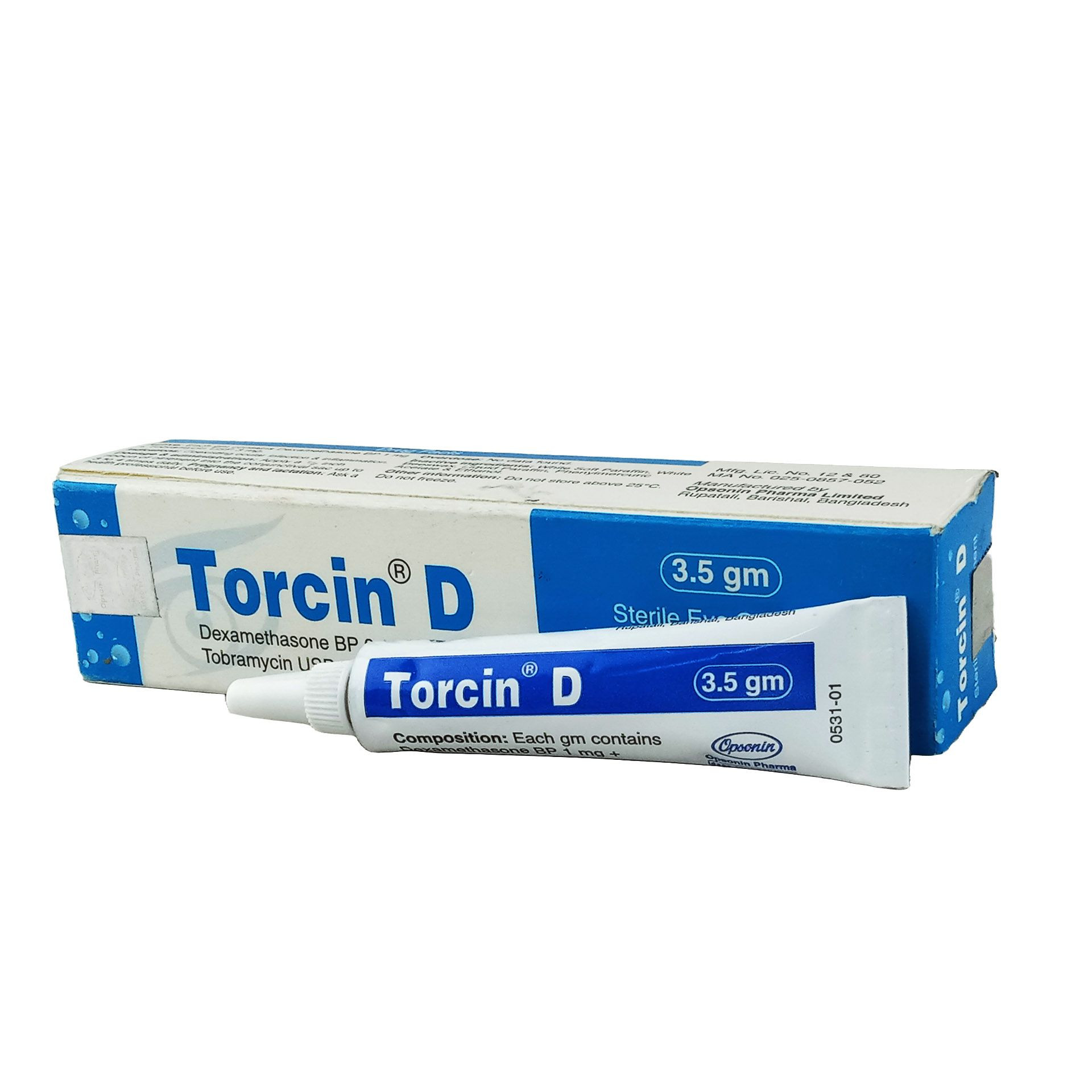 Pack Image: Torcin D 0.1% 0.3% Eye Ointment (3 gm tube)