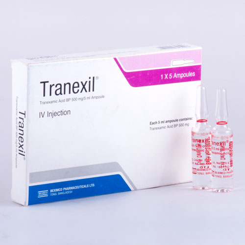 Pack Image: Tranexil 500 mg Injection (5 ml ampoule)
