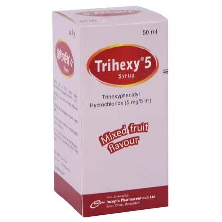 Pack Image: Trihexy 5 mg Syrup (50 ml bottle)