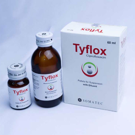Pack Image: Tyflox 250 mg Suspension (60 ml bottle)