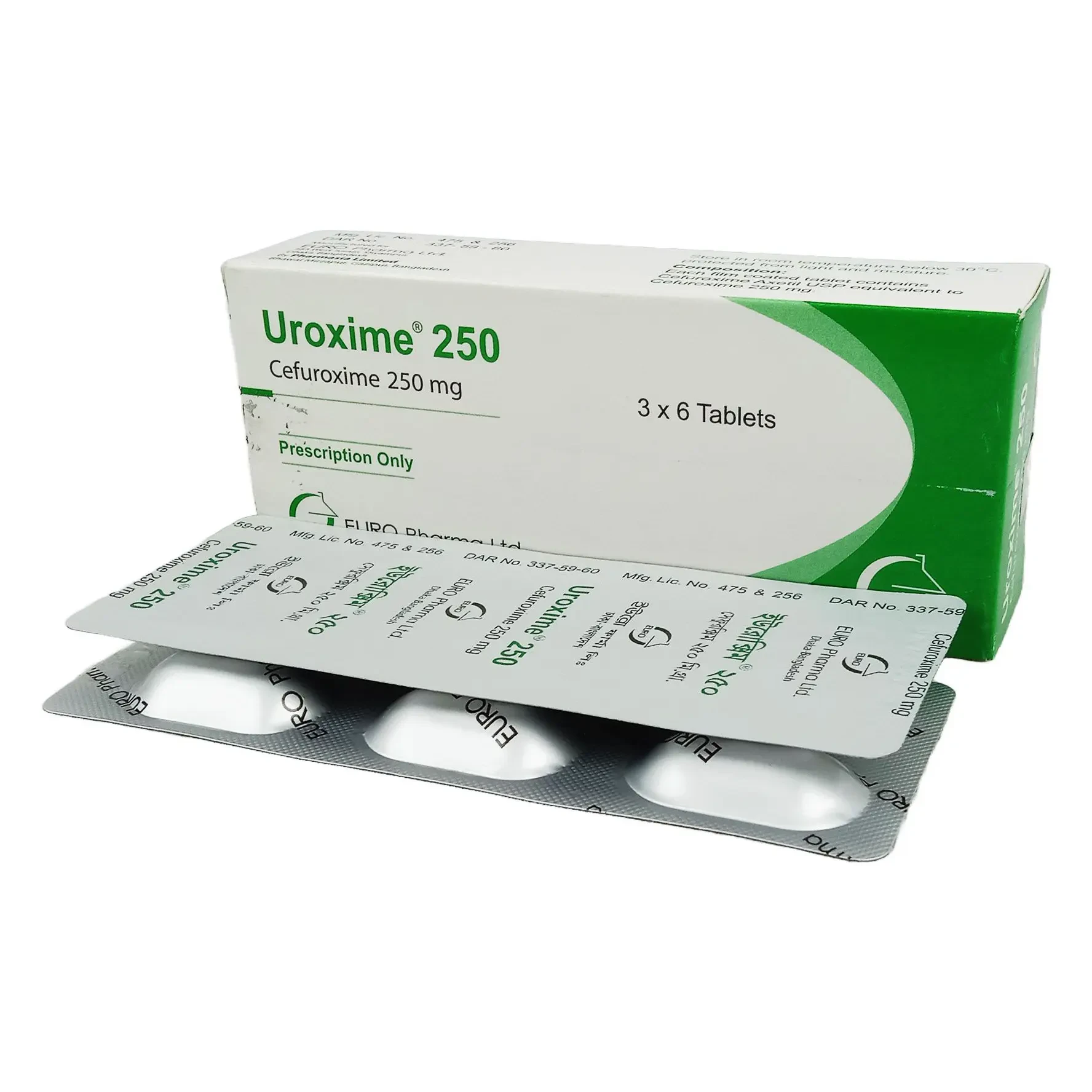 Pack Image: Uroxime 250 mg Tablet (3 x 6)