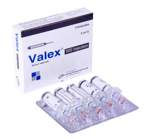Pack Image: Valex 500 mg Injection (5 ml ampoule)