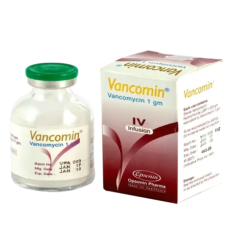 Pack Image: Vancomin 1 gm Injection (1 gm vial)