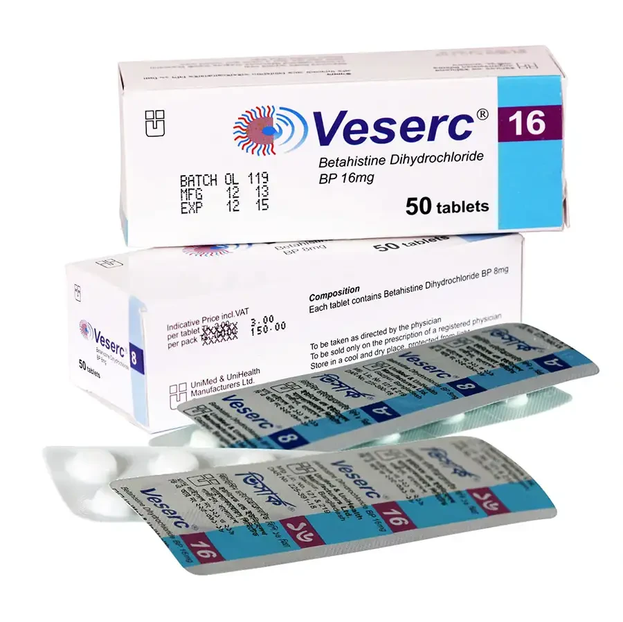 Pack Image: Veserc 8 mg Tablet (5 x 10)