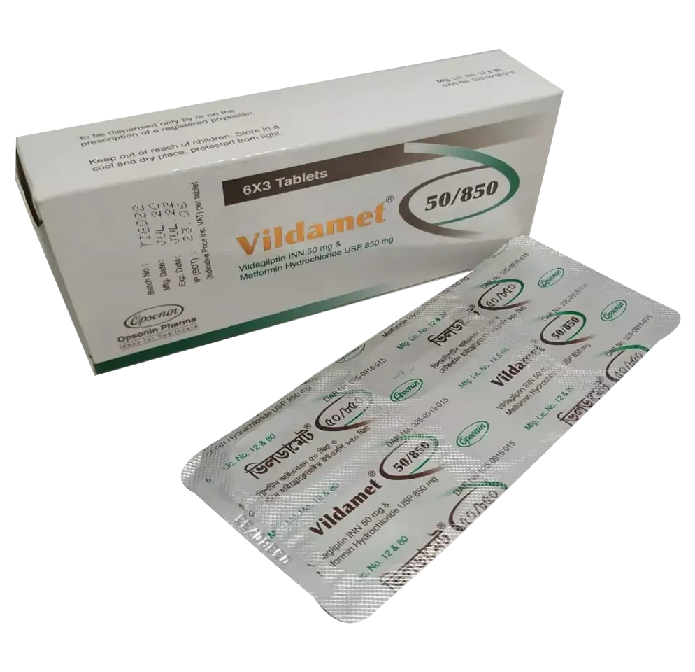 Pack Image: Vildamet 50 mg Tablet (3 x 6)