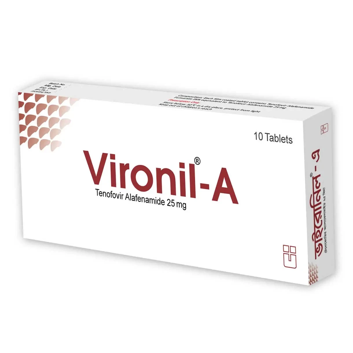 Pack Image: Vironil-A 25 mg Tablet (1 x 10)