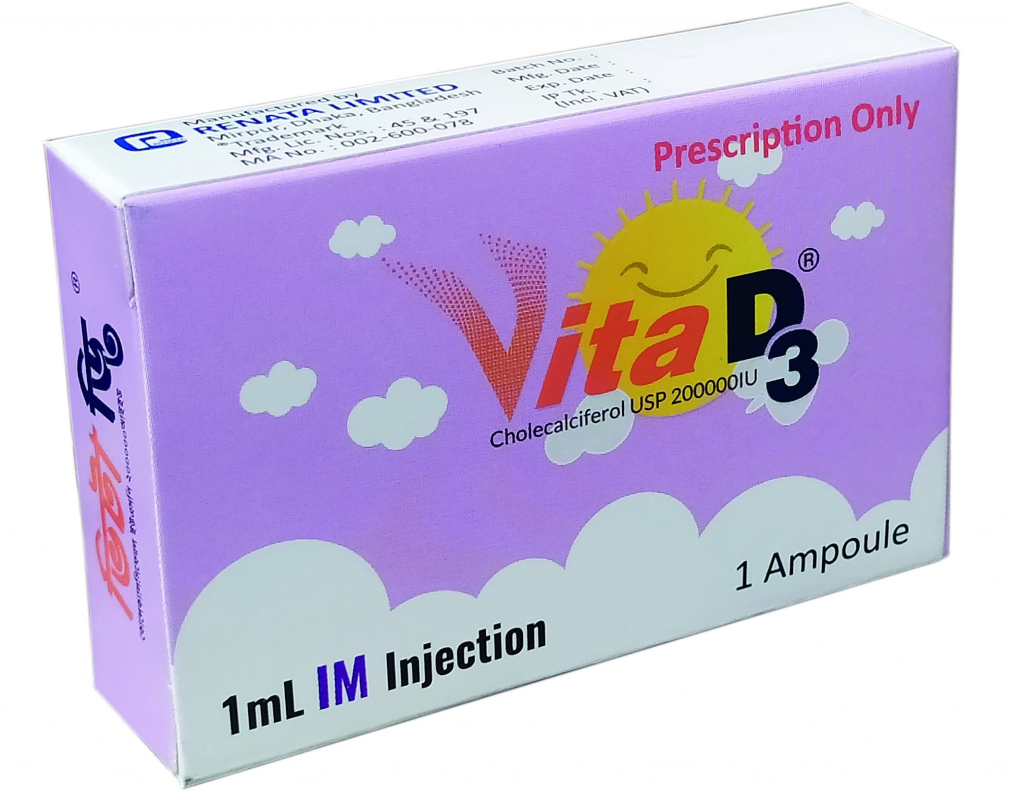 Pack Image: Vita D3 200000 IU Injectable Solution (Oral & IM) (1 ml ampoule)