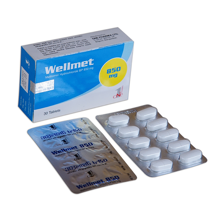 Pack Image: Wellmet 850 mg Tablet (3 x 10)