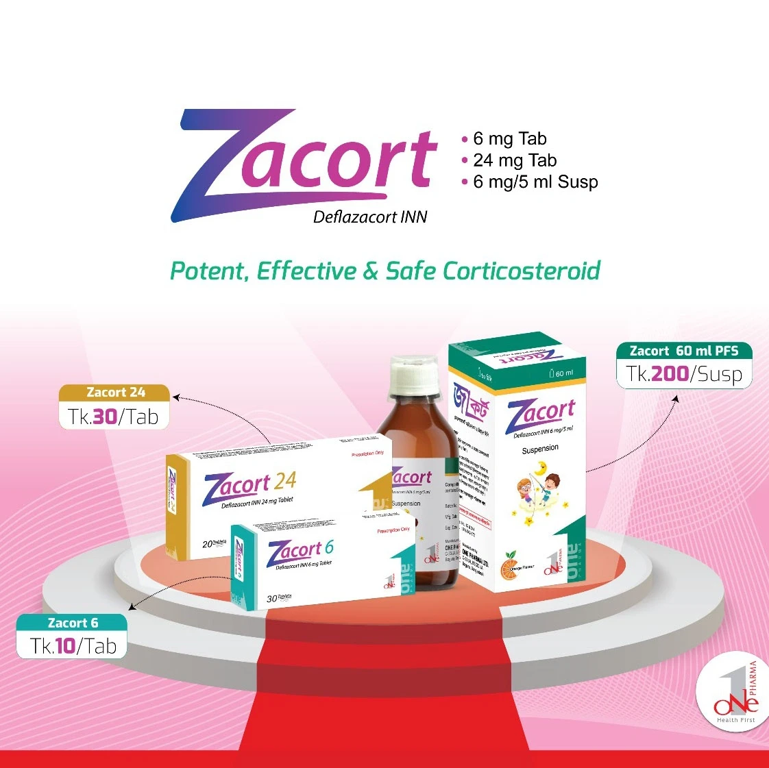 Pack Image: Zacort 6 mg Suspension (60 ml bottle)