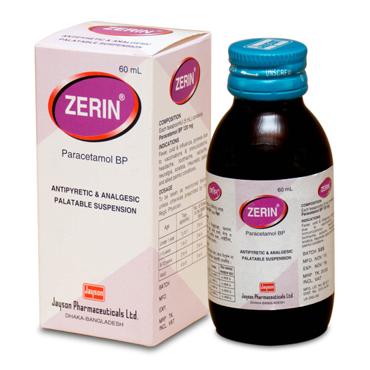Pack Image: Zerin 120 mg Suspension (60 ml bottle)