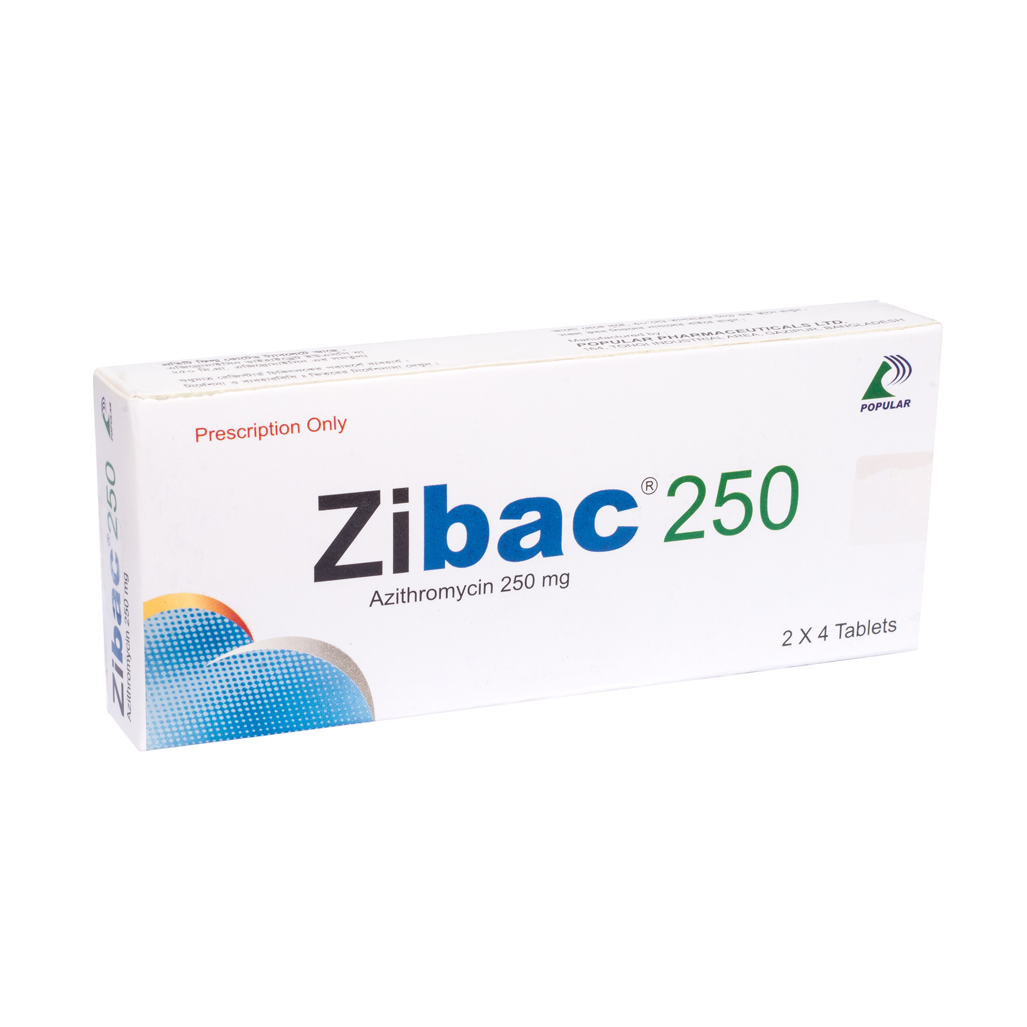 Pack Image: Zibac 250 mg Tablet (2 x 4)