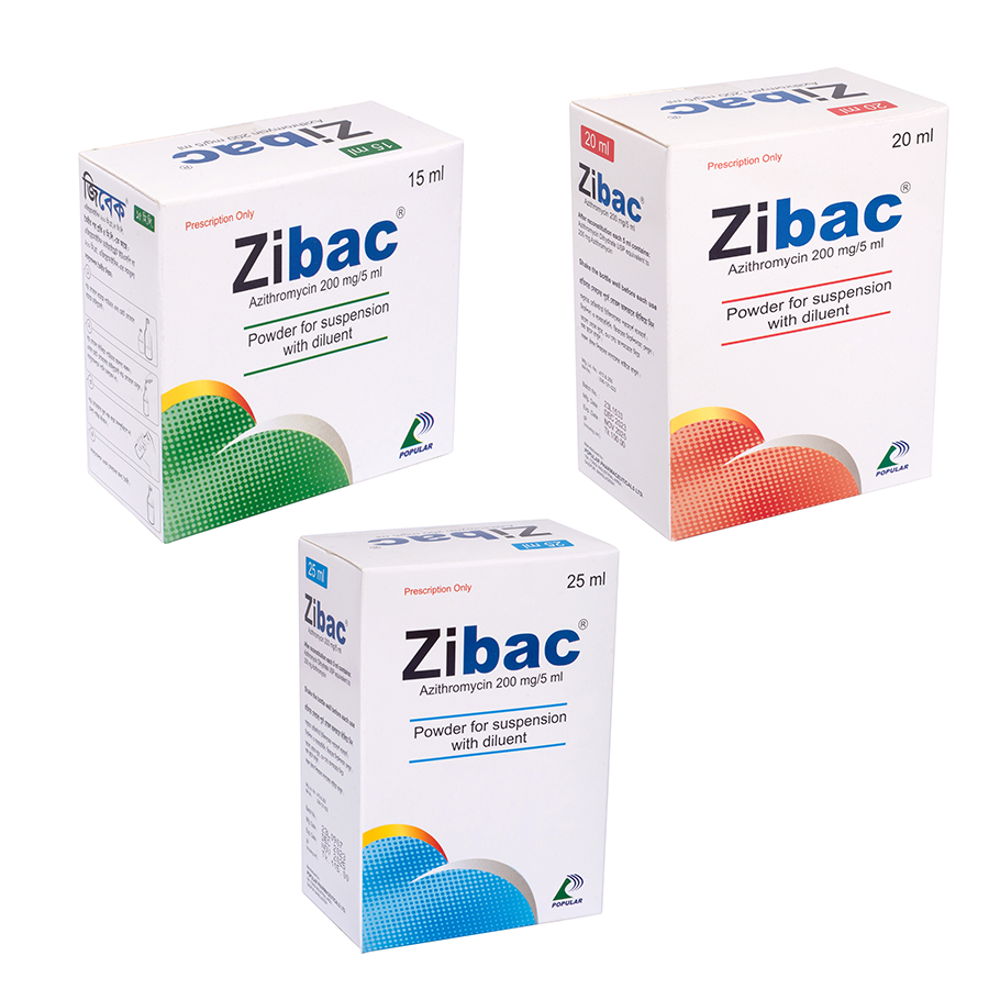 Pack Image: Zibac 200 mg Suspension (15 ml bottle)