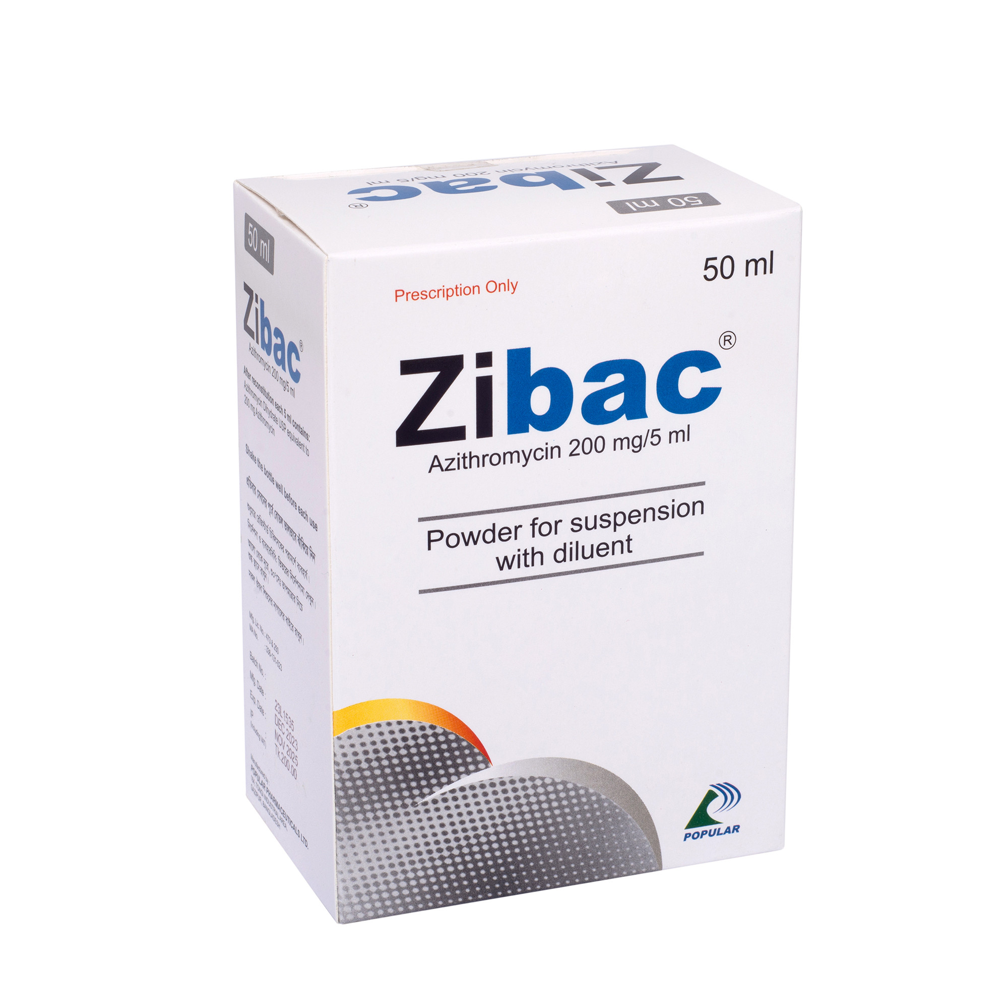 Pack Image: Zibac 200 mg Suspension (25 ml bottle)