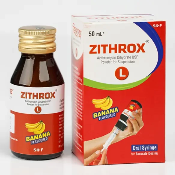Pack Image: Zithrox 200 mg Suspension (50 ml bottle)